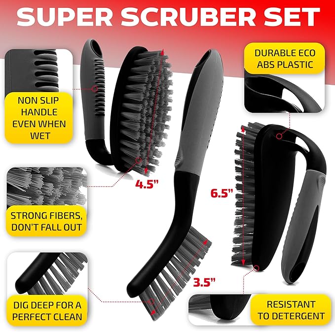 Dish Brush Set of 4 with Bottle Water Brush, Dish Scrub Brush, Scrubber Brush and Straw Brush + Scrub Brush Set of 3pcs, Cleaning Shower Scrubber, Grout Cleaner Brush, Scrub Brushes for Bathroom