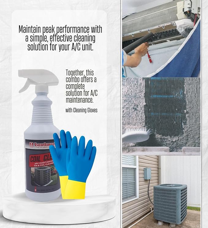 Lundmark Coil Cleen Air Conditioner Fin Cleaner 32 oz Bundle with Cleaning Gloves – Removes Dirt, Improves Cooling Efficiency, Easy Spray Application – Gift Set (2 Items)
