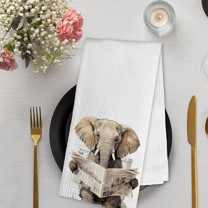 Funny Elephant Hand Towels for Bathroom Washroom Kitchen Safari Decor, Elephants Themed Gifts Dish Tea Towels for Women Men, Cute Elephants Animals Decorative Hand Towels Set of 2, 16x24 Inch