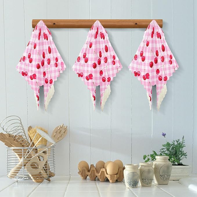 Pink Juicy Checkered Cherry Kitchen Towels Dish Cloths Set of 6 Microfiber Cleaning Cloths for Cars Super Absorbent Machine