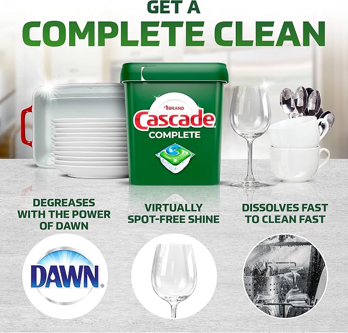 Cascade Complete Dishwasher Pods, Dishwasher Detergent, Dish Detergent Tab Tablets, Fresh, 103 Count (packaging may vary)