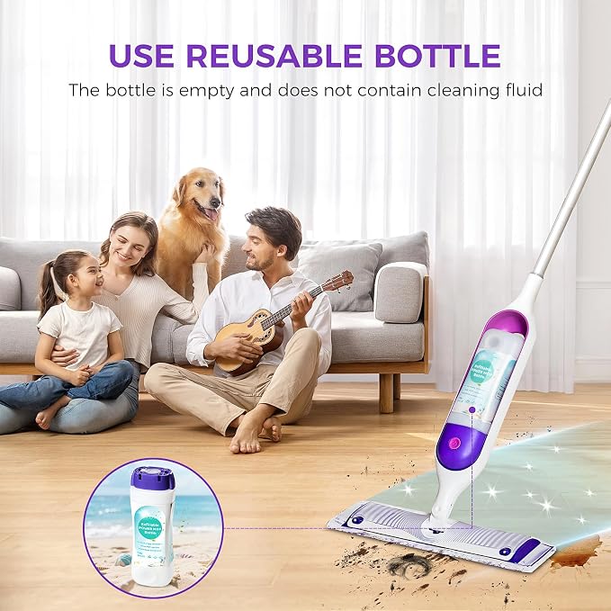 Refillable Bottle for Swiffer® Power Mop™ - 720 ML/24 FL OZ - Leak-Proof HDPE Material Solution Bottle, 2 Empty Bottle + 14 Silicone Pads + 1 Funnel, Easy Install for Use with Any Cleaning Solution