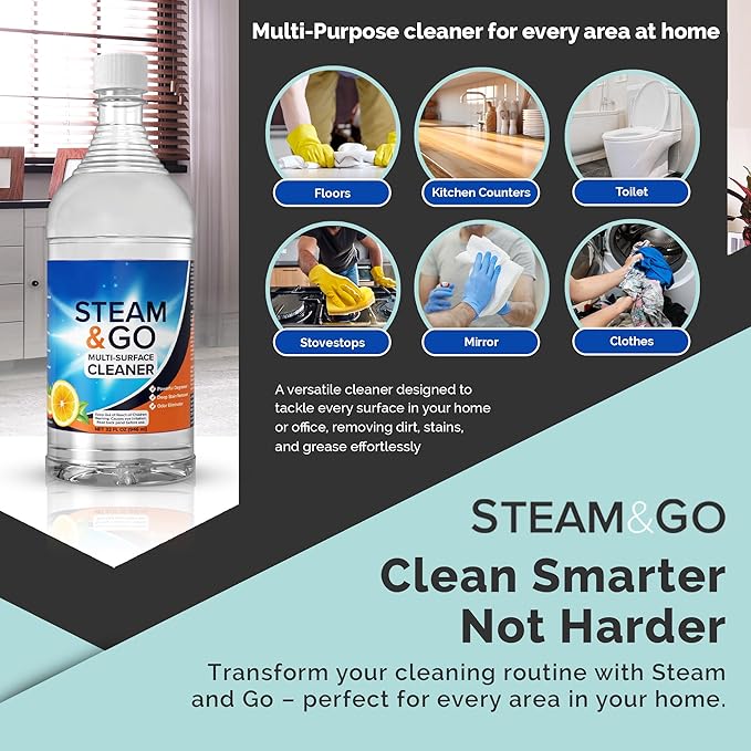 Steam & Go Multi-Purpose Cleaner Spray with Oxy Power for Multi-Surfaces - Removes Stains, Eliminates Odors, & Degreases - Orange Scent, 32 oz