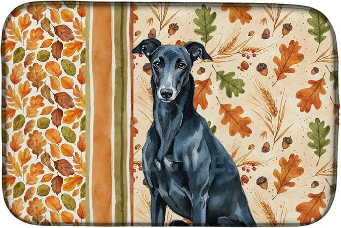 Caroline's Treasures Black Greyhound Heirloom Fall Dish Drying Mat Absorbent Dish Drying Mat Pad for Kitchen Counter Dish Drainer Mat for Countertop, 14 x 21", Multicolor