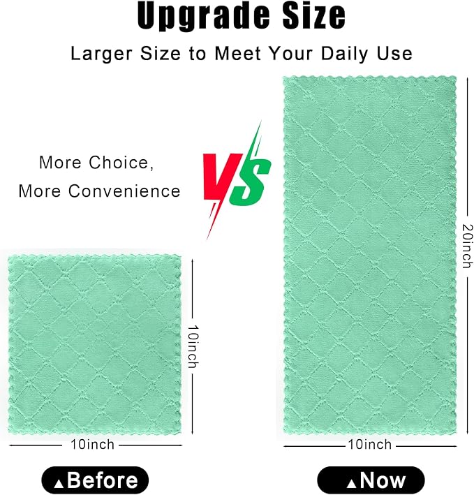 Homaxy 12 Pack Dish Towels for Kitchen (10 x 20 Inches, Green), Super Soft and Absorbent Coral Velvet Dish Cloths for Washing Dishes, Nonstick Oil Fast Drying Microfiber Cleaning Cloth