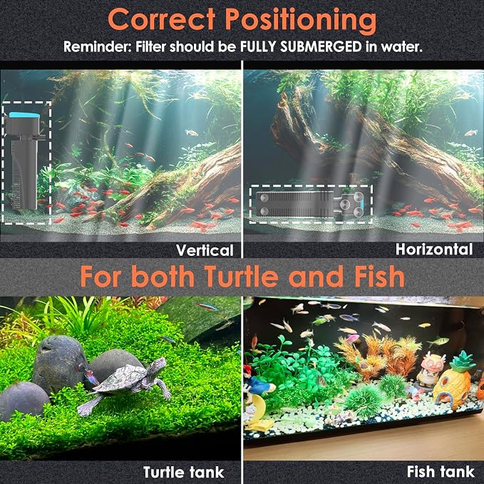 Aquarium Filter | U-V Fish Tank Filter for Green Water Cleaning | U-V Clarifier with Timer | Aeration & Rainfall Mode | Turtle Tank Filter | Submersible Pump with Filter | for 60-150 Gallons