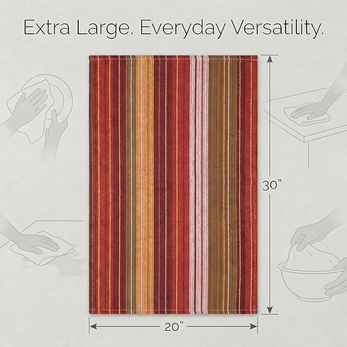 Urban Villa Kitchen Towels Harvest Stripes Towels Set of 6 20" X30” 100% Cotton Highly Absorbent Quick Drying Dish Cloths & Dish Towels Thanksgiving Fall Tea Towels with Hanging Loop Towels