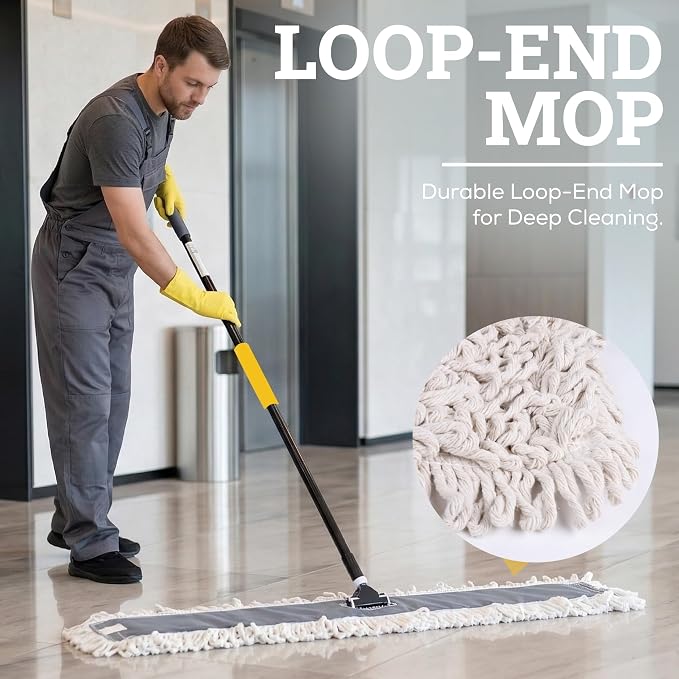 Kleen Handler 48" Commercial Dust Mop Replacement Heads, 12 Pack Industrial Loop End Flat Dust Mop Pads, Washable Cotton Mop Refill for Floor Cleaning, Natural
