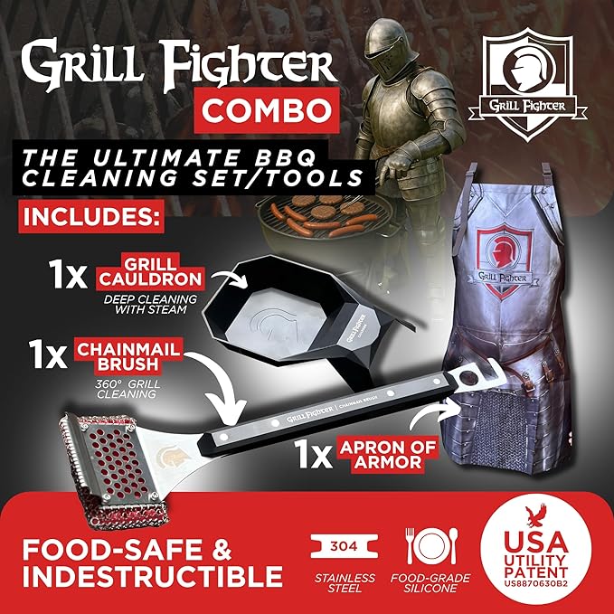 Grill Brush Combo Pack – Grill Cleaner & Scrubber for Outdoor Grills, BBQ Cleaning Tool, Steel Bristle-Free Brush, Grilling Apron – BBQ Accessories for Men & Women