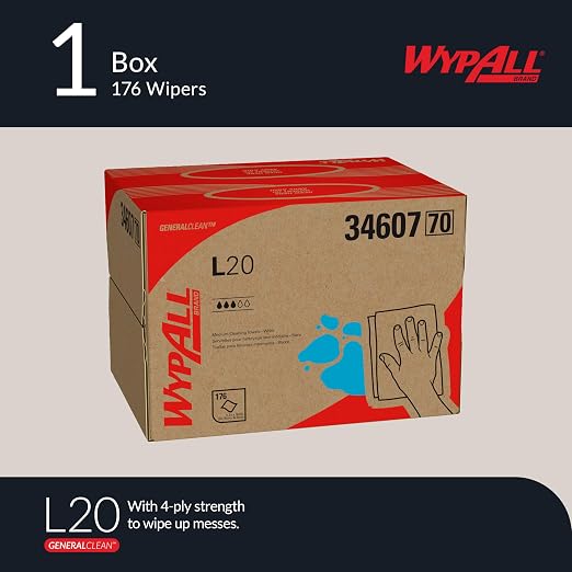 WypAll GeneralClean L20 Cloths Medium Cleaning Wipes (34607), Brag Box, Bulk Paper Wipers, White (1 Pack of 176 Sheets, 176 Sheet Total)