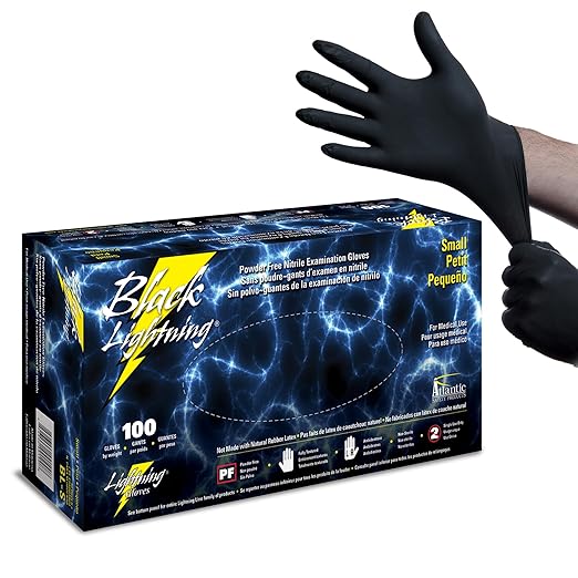 Black Lightning Nitrile Gloves 6 Mil, Disposable Powder-Free Exam & Work Gloves, Heavy Duty Chemical Resistant, Food Safe, Medical & Mechanic Gloves, Black, Small, 100 Count