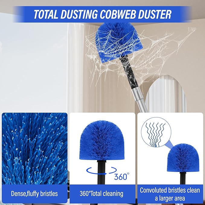 26FT High Window Washing Kit with Extension Pole, 2 in 1 Window Cleaning Squeegee Kit, Cobweb Duster with 5-20FT Telescoping Pole, High Reach Duster Kit for Outdoor, Indoor and Solar Panel Cleaning