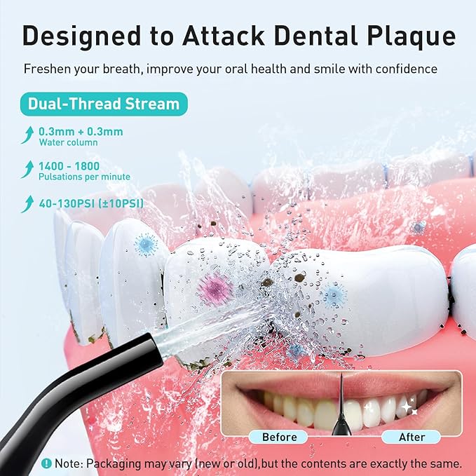 COSLUS Water Dental Flosser Teeth Pick C20: Portable Cordless Oral Irrigator 300ML Rechargeable Travel Irrigation Cleaner IPX7 Waterproof Electric Flossing Machine for Teeth Cleaning, Black