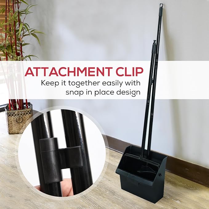 KLEEN HANDLER 48.5" Broom with Dustpan Combo Set with Long Handle for Home, Kitchen, Office, Lobby, Indoor/Outdoor Sweeping & Commercial Use, Black (1 Set)