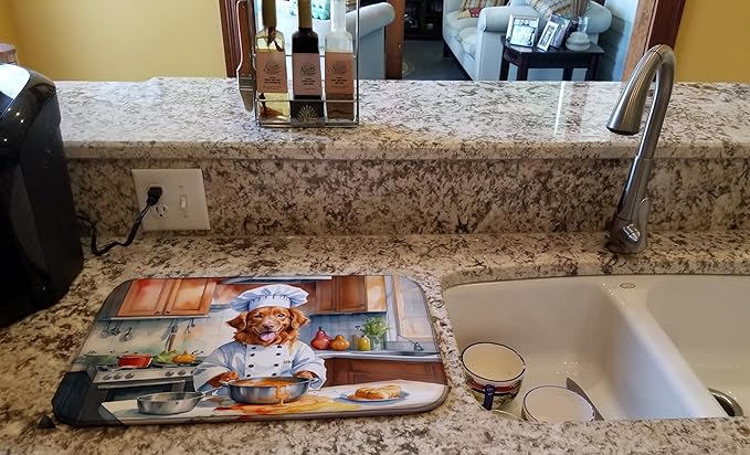 Caroline's Treasures DAC6293DDM Nova Scotia Duck Tolling Retriever The Chef Dish Drying Mat Absorbent Dish Drying Mat Pad for Kitchen Counter Dish Drainer Mat for Countertop, 14 x 21", Multicolor