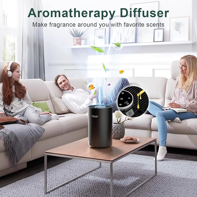 Black Air Purifier+2 Pack Replacement Filter, VNIUP H14 True Air Filter Cleaner for Bedroom with Fragrance Function, with Sleep Mode& Light Mode Air Cleaner for Pet Dander Odor Dust Smoke