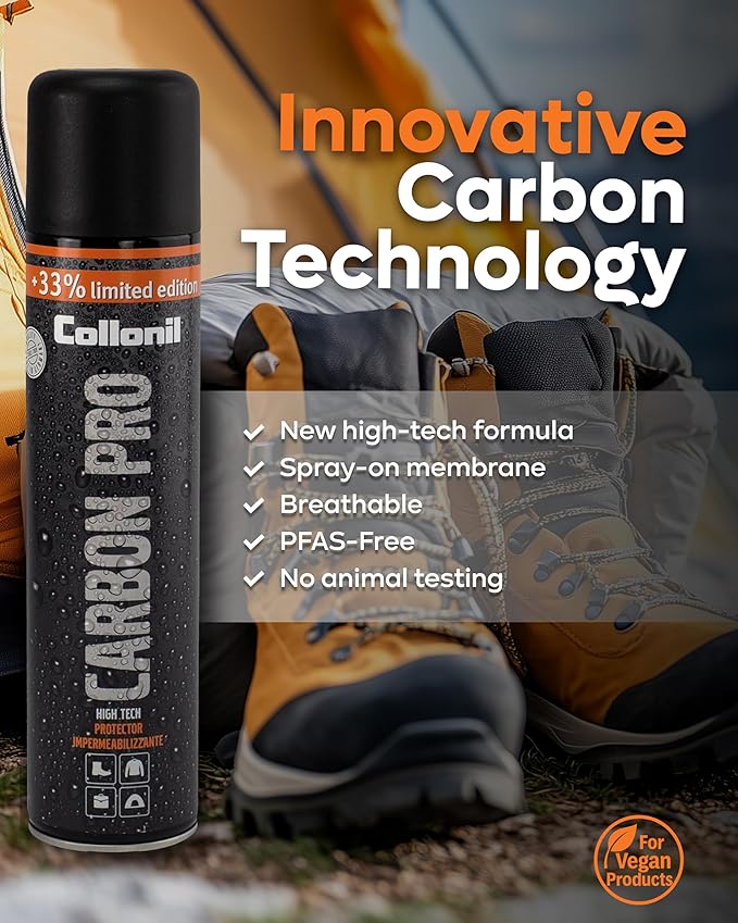 Collonil Carbon Pro XL – Universal Shoe Protector Spray 13.5 fl oz – Waterproof & Stain-Resistant – PFAS-Free Suede Protector for Shoes, Boots, Backpacks, Jackets & Tents – Made in Germany