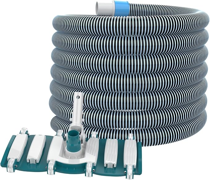POOLWHALE Professional 1-1/2-Inch x 40-Feet Swimming Pool Vacuum Hoses and Weighted Rotatable Handle Vacuum Head with Wheels, Perfect for Above Ground and Inground Pools