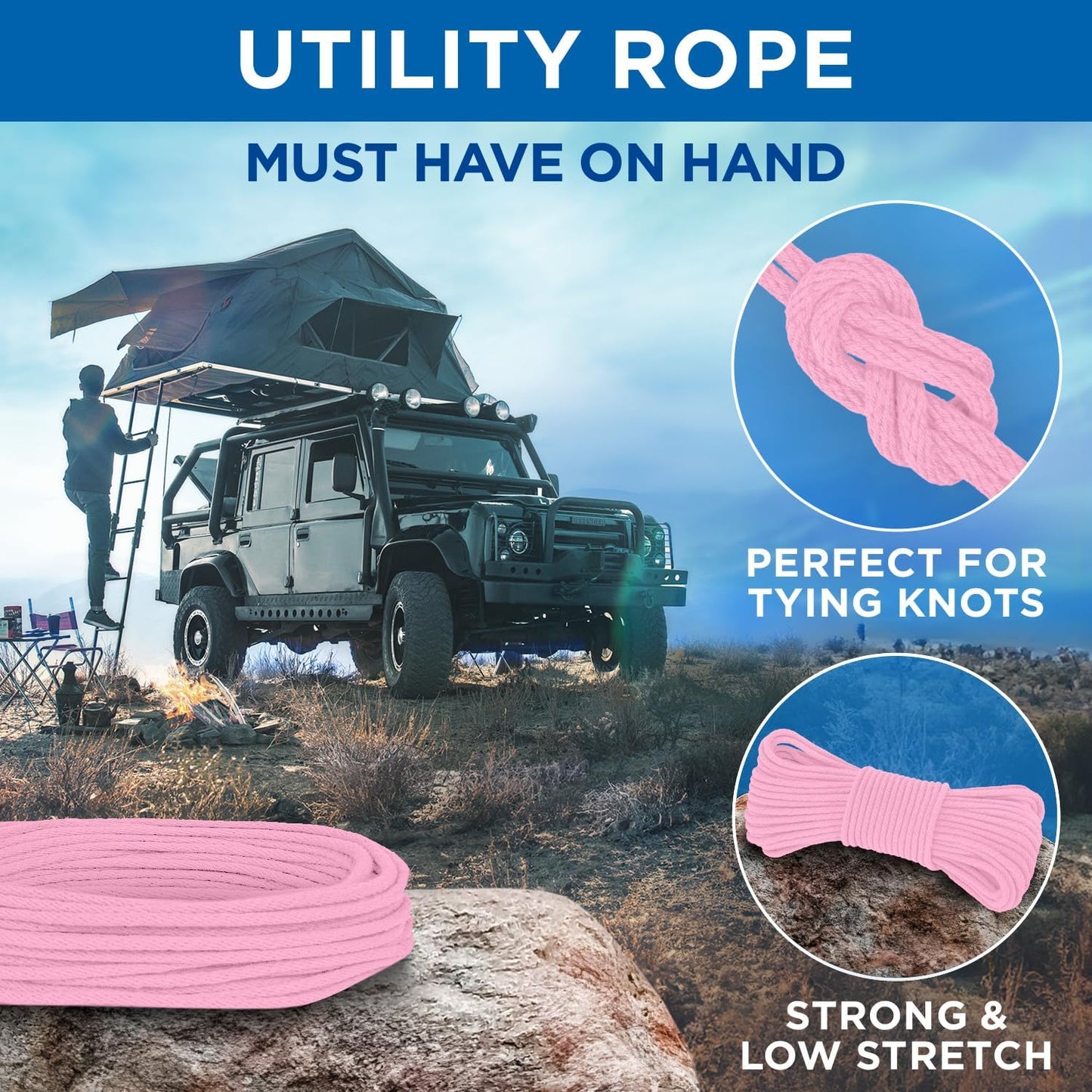 TECEUM Cotton Rope 3/16” (5 mm) – 100 FT – Strong All-Purpose Braided Rope – Natural Cotton – for Crafting, Сamping, Clothes Line, DIY, Indoor & Outdoor Use – Pink