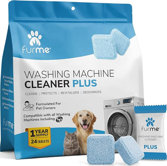 FURME Washing Machine Cleaner Tablets for Pet Owners – 24 Pack Deep Cleaning Descaler for HE Front & Top Load Washers – Removes Pet Hair Odor, Residue & Grime – Septic Safe – 12 Month Supply