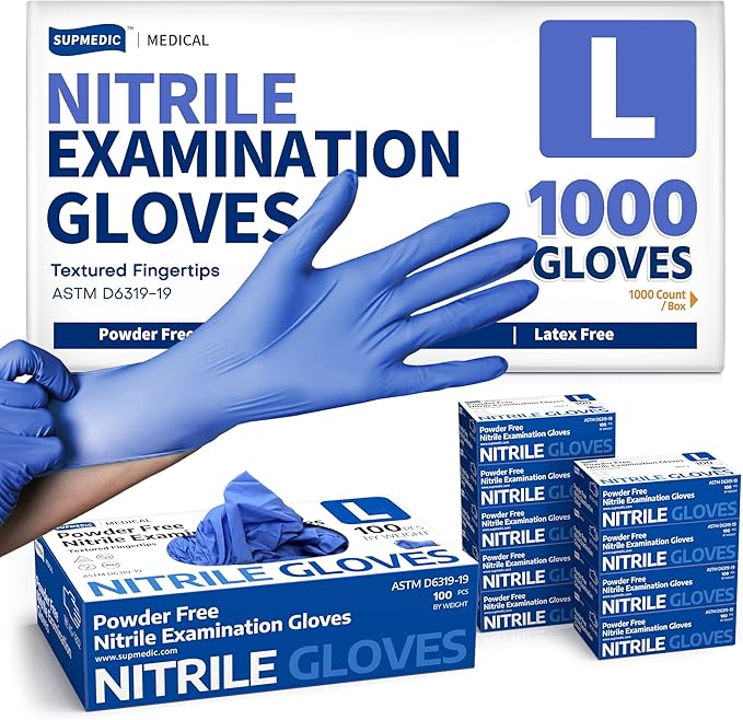 Supmedic Medical Soft Max™ Nitrile Exam Gloves, Powder-Free Latex-Free Food Safe Clean Disposable Glove Blue Iris 100/1000 Ct