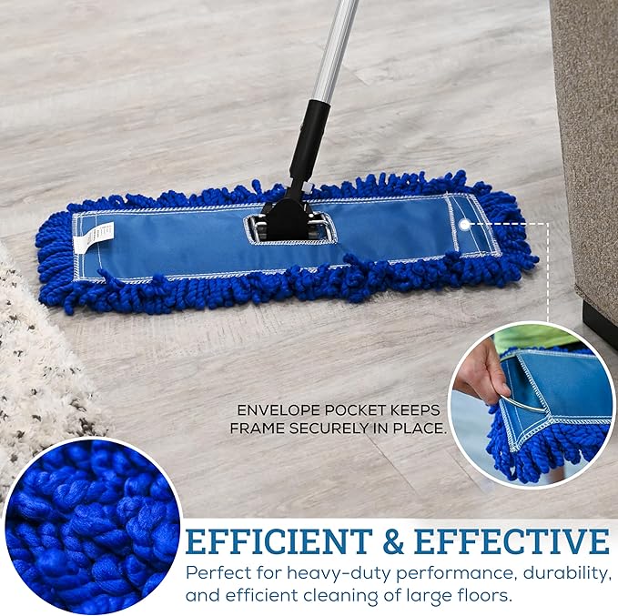 KLEEN HANDLER 6 Pack of 18 Inch Microfiber Dust Mop, Large Washable Commercial Mop Head Replacement, Sweeper, Janitorial Dust Mops, Blue