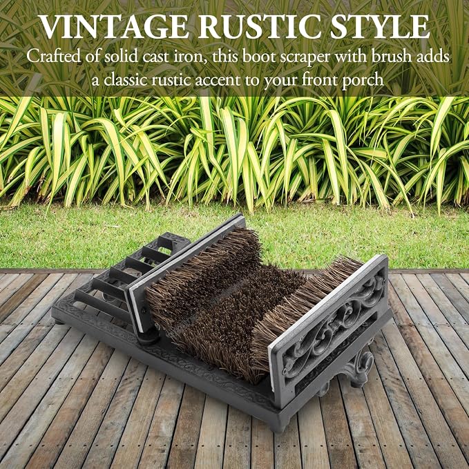 MyGift Heavy Duty Shoe Scraper and Boot Brush, Vintage Cast Iron Shoe Dirt Scrubber Cleaner/Outdoor Boot Mud Brush