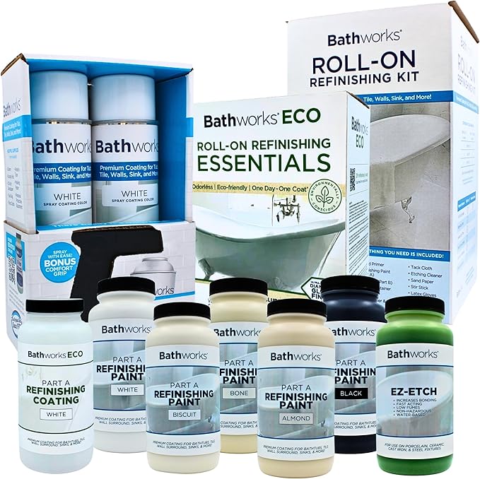 Bathworks Quick-Dry Roll-On Refinishing Kit - 22 fl oz, High Gloss White, Complete DIY System with Tools & Non-Slip Additive - Faster 12-Hour Dry Time for Bathtubs, Tile, Sinks & Showers