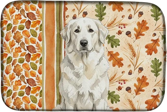 Caroline's Treasures White Great Pyrenees Heirloom Fall Dish Drying Mat Absorbent Dish Drying Mat Pad for Kitchen Counter Dish Drainer Mat for Countertop, 14 x 21", Multicolor