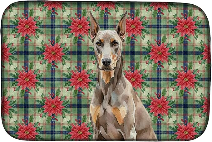 Caroline's Treasures Fawn Doberman Pinscher Christmas PoinsettIas Dish Drying Mat Absorbent Dish Drying Mat Pad for Kitchen Counter Dish Drainer Mat for Countertop, 14 x 21", Multicolor
