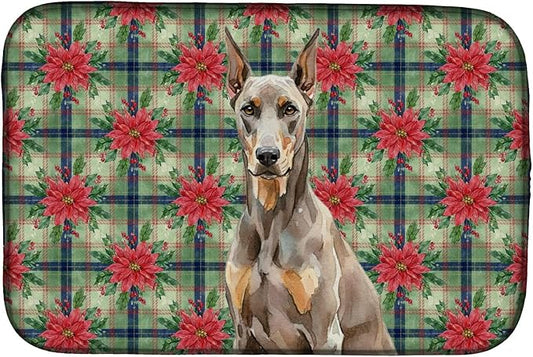 Caroline's Treasures Fawn Doberman Pinscher Christmas PoinsettIas Dish Drying Mat Absorbent Dish Drying Mat Pad for Kitchen Counter Dish Drainer Mat for Countertop, 14 x 21", Multicolor