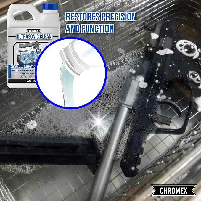 Chromex Ultrasonic Gun Parts Cleaning Solution - Concentrated Firearm Solvent & Carbon Remover - Odorless & Safe on Finishes - 1 Gallon