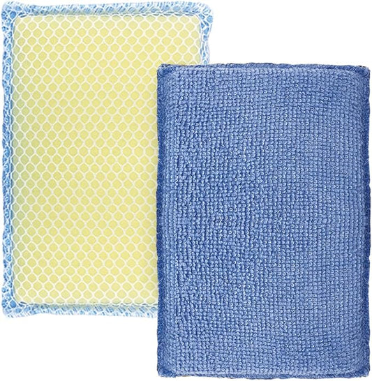 LOLA Microfiber Terry & Nylon Net Sponge Scrubber Pad, 2 Pack, Non Scratch 2-Way Cleaning, Gently Scrubs & Wipes Clean
