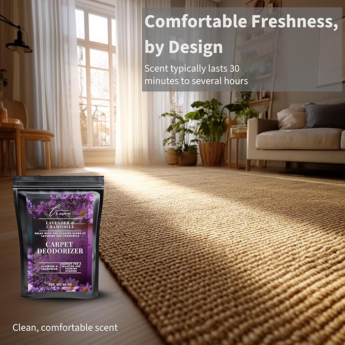 Lapew Lavender & Chamomile Carpet Deodorizer Powder - Pet Safe Freshener for Vacuuming | Scented Odor Eliminator for Home | 36 oz