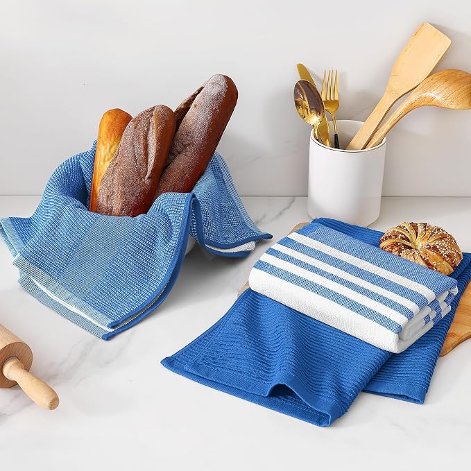 Homaxy Premium Kitchen Towels(18”x 28”, 3 Pack), Large Cotton 380 GSM Kitchen Hand Towels, Soft and Absorbent Terry Dish Towels, Multipurpose Tea Towel Set with Hanging Loop, Blueberry