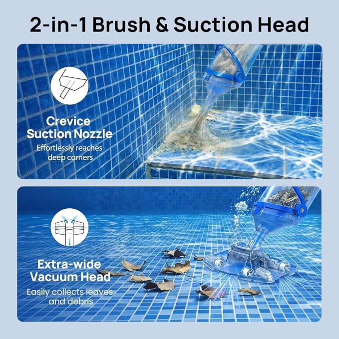 Handheld Pool Vacuum for Above Ground & Inground Pools, Consciot Cordless Rechargeable Pool Cleaner with Telescopic Pole up to 87.5", 1110 GPH Suction, 60Min Runtime, See-Through Head, Light Blue