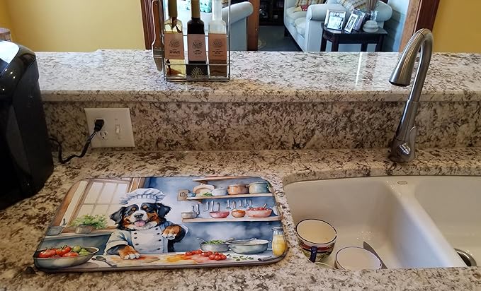 Caroline's Treasures DAC6206DDM Bernese Mountain Dog The Chef Dish Drying Mat Absorbent Dish Drying Mat Pad for Kitchen Counter Dish Drainer Mat for Countertop, 14 x 21", Multicolor