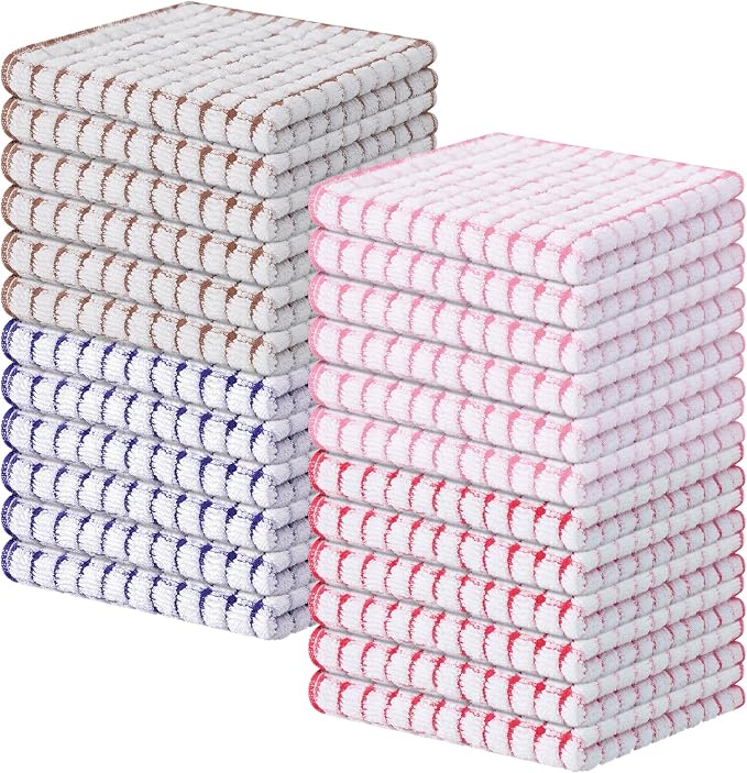 Kitinjoy Cotton 24 Pack Terry Kitchen Dish Cloths, 12 x 12 Inches Super Soft and Absorbent Dish Rags, Quick Drying Dish Towels for Washing Dishes, Mix Colour