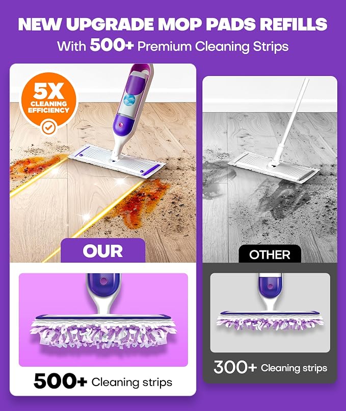 5X Cleaning Power Mop Refills for Swiffer Power Mop, 500+ Strips Multi-Surface PowerMop Refill Pads, 18 Count Disposable Powermop Wood Mops, Replacement Mopping Pad for Floor Cleaning