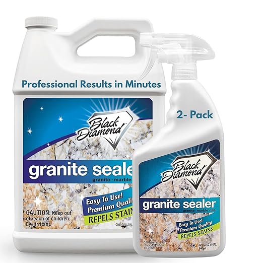 Black Diamond Stoneworks Granite Sealer – Seals and Protects Stone Countertops Without Changing Appearance – Guards Against Food, Oil & Water Stains – for Granite, Marble, Travertine & More