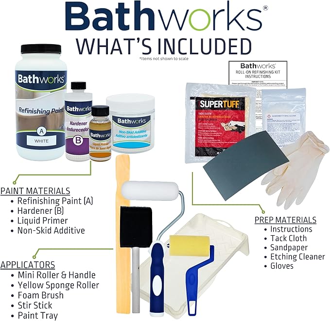 Bathworks Quick-Dry Roll-On Refinishing Kit - 22 fl oz, High Gloss Almond, Complete DIY System with Tools & Non-Slip Additive - Faster 12-Hour Dry Time for Bathtubs, Tile, Sinks & Showers