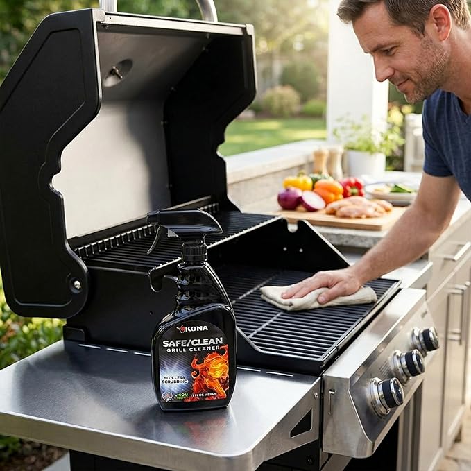 Kona Safe/Clean Grill Cleaner Spray - Now 40% More Cleaning Power, Heavy Duty No-Drip Gel, Eco-Friendly, Food Safe, BBQ Grate Degreaser, Biodegradable, Made in Michigan USA - 23oz