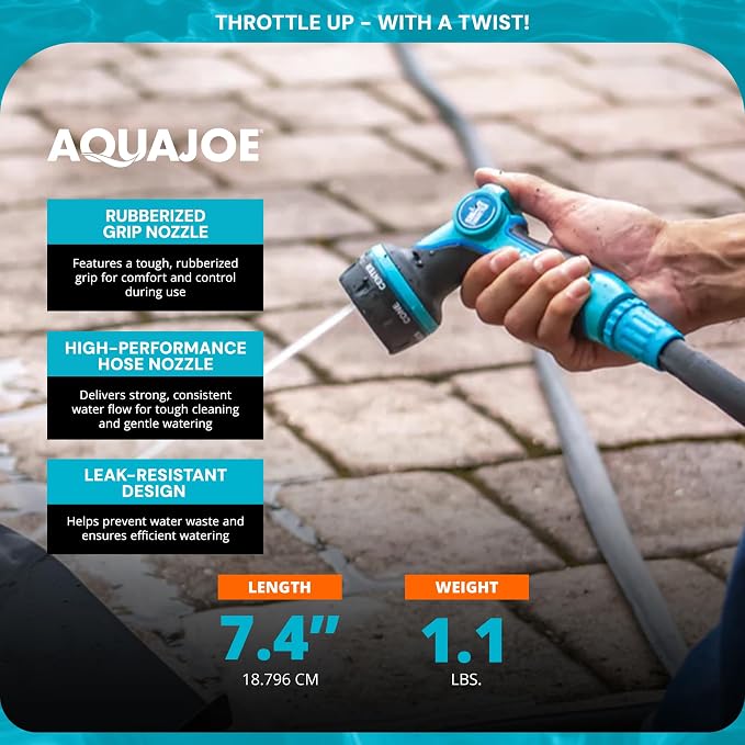 Aqua Joe Multi-Function Hose Nozzle with Smart Throttle and 7 Sprayer Patterns Bundled with Oscillating Sprinkler with Adjustable Spray