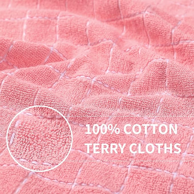 Homaxy Kitchen Towels and Dishcloths Set, 12 x 12 and 13 x 28 Inches, Set of 8 Bulk Cotton Terry Kitchen Towels Set, Checkered Designed, Soft and Super Absorbent Dish Towels, Pink