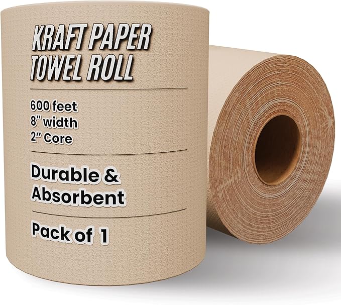 Restaurantware Paper Towel Roll 600' x 8" 1 Ply Universal Dispenser 2" Core Hardwound High Absorbency Everyday Use For Commercial Washroom Kraft 1 Count