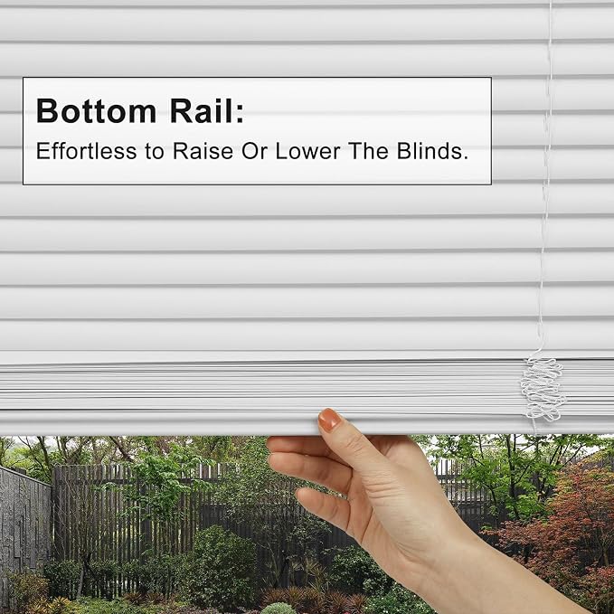 Changshade Vinyl Shades for Windows Venetian Blinds for Home Office, Horizontal Vinyl Mini Blinds 1 Inch Cordless Light Filtering with Tilt Wand, Inside Outside Mount Easy Install, 39" Wx64 H, White