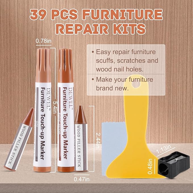 DEWEL Wood Markers Furniture Repair, 18 Colors Furniture Markers Touch Up and Wood Filler Sticks, Wood Scratch Repair Kit for Laminate Floor, Cabinet, Wooden Door, Wood Finish Stain