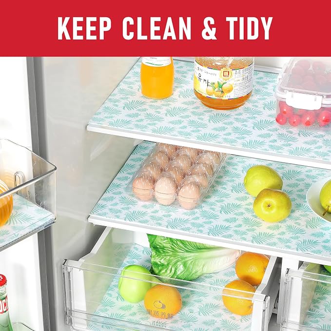 Cooyes Absorbent Refrigerator Liners, Non Slip Fridge Bin Liners and Mats Washable, Refrigerator Shelf Liner for Glass Shelves and Kitchen Cabinet Drawer, 12 Pack, 12" × 24"
