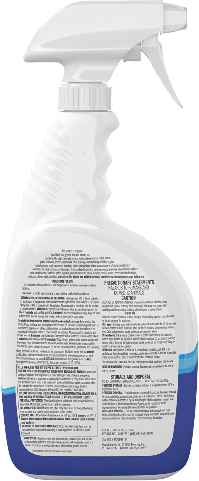 VIREX Diversey CBD540533 All Purpose Disinfectant Cleaner, Multi Surface Cleaning for Home and Commercial Use, Spray Bottle, Ready to Use Formula, Lemon Scent, 32 Ounce (Pack of 8)