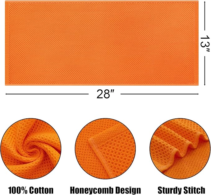 Kitinjoy 100% Cotton Waffle Weave Kitchen Hand Towels (13 X 28 Inches, Orange), 8-Pack Super Soft and Absorbent Dish Towel for Drying Dishes